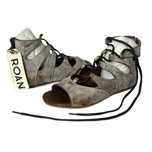 ROAN  BED/STU Women's 6.5 Distress Suede Winnie Flat Sandals Whitewash Taupe NWT